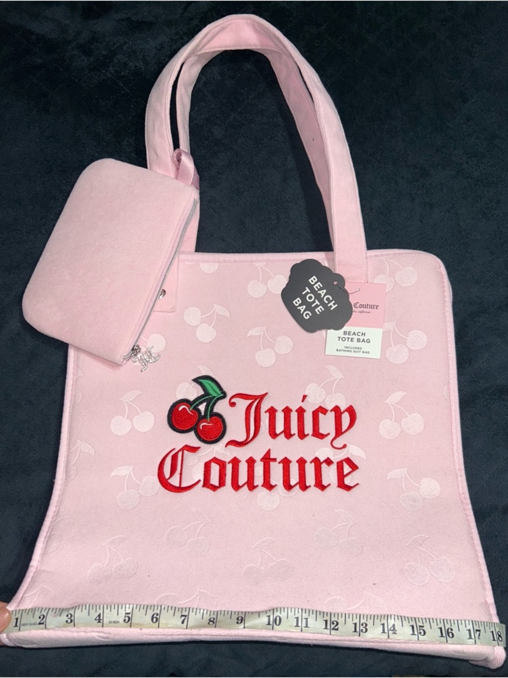 Juicy Couture Light Pink Cherry Logo Tote with Matching Pouch